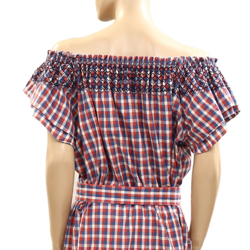 The Great The Holly Knoll Maxi Dress Smocked Plaid Printed Short Sleeve L 286111 - Picture 8 of 12
